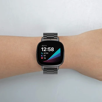 Metal Zenekar, a Fitbit Értelemben Versa 3 Watchband Tömör Rozsdamentes Acél Nők Férfiak óraszíj Smartwatch Csere Karkötő Ezüst 3