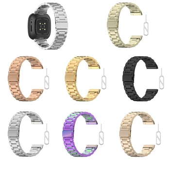 Metal Zenekar, a Fitbit Értelemben Versa 3 Watchband Tömör Rozsdamentes Acél Nők Férfiak óraszíj Smartwatch Csere Karkötő Ezüst 4