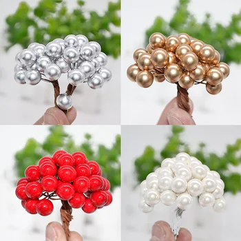 100 1cm Mini Bogyók Többszínű Mesterséges Virág Cseresznye Gránátalma Stamen Esküvő Party Dekoráció DIY Koszorú Kellékek