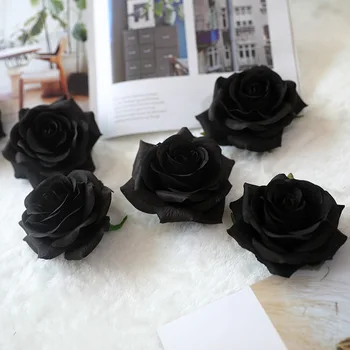 5db/sok 10cm Fekete, Nyitott Rose Mesterséges Selyem Esküvői Rózsa Virág DIY, lakberendezés Selyem Szövet Virág Fejek Ál Virágok
