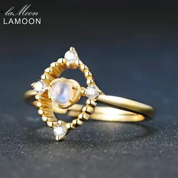 Lamoon 4mm Természetes Ligth Kék Holdkő 925 Sterling Ezüst Ékszer, Esküvői Gyűrű, A Nők LMRI053 4