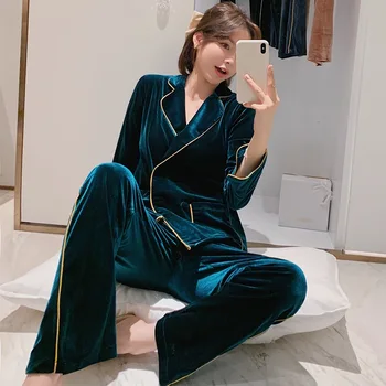 2DB Női Pizsama Ruha Hálóruházat Kapcsolja Le a Gallér, Fehérnemű Velúr Őszi Téli Fürdőköpeny Kimonó Hálóruha Loungewear