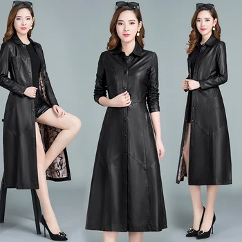 Női kabát, Pu bőr kabát plusz Changchun őszi divat mozdony bőr széldzseki a térd női fekete piros