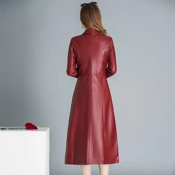 Női kabát, Pu bőr kabát plusz Changchun őszi divat mozdony bőr széldzseki a térd női fekete piros 1