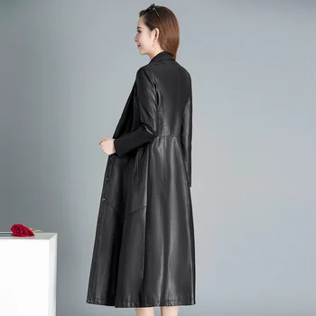 Női kabát, Pu bőr kabát plusz Changchun őszi divat mozdony bőr széldzseki a térd női fekete piros 3
