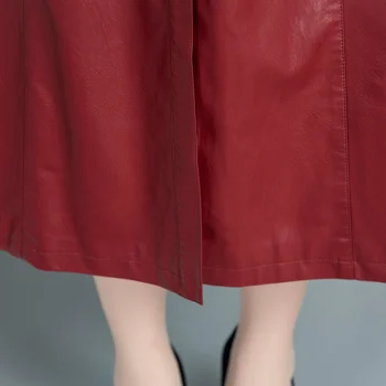 Női kabát, Pu bőr kabát plusz Changchun őszi divat mozdony bőr széldzseki a térd női fekete piros 5