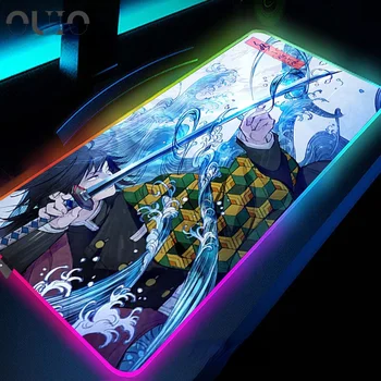 Anime Démon Vadász Mousepad Gaming Mouse Pad RGB LED Gamer Mat Számítógép Asztal Padmouse Billentyűzet Kamado Nezuko Locrkand Manga Mat