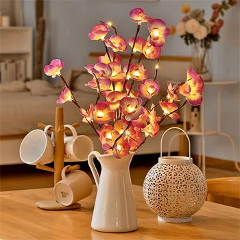 20 LED Mesterséges Virág LED Szimuláció Orchidea Ág Fény Tündér String Fény Váza Töltelék Virág Esküvői Party Dekor 1
