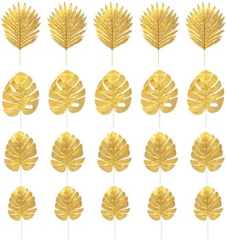 20db Mesterséges Növények pálmalevelekből Műanyag Arany Trópusi Buli, Születésnapi Levelek Esküvői Dekoráció Szimulált Arany Teknős Levél