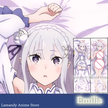 Dakimakura Párnahuzat Emilia Re:Nulla Anime Kétoldalas Nyomtatás Párnahuzat Élet Méret Párnába Borító