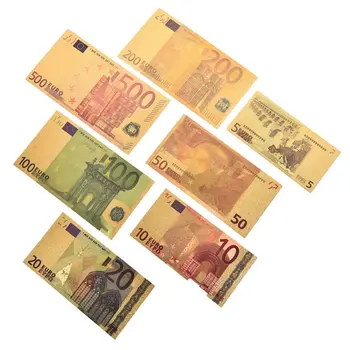 7db 5 10 20 50 100 200 500 EUR Arany Lévő Bankjegyek 24 karátos Arany Hamis Papír Pénz Gyűjtemény Eurobankjegy-Beállítja a Forró Eladó