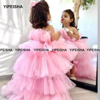 Yipeisha Rózsaszín Virág Lány Ruhák Esküvői Pufi Kis Lányok Verseny Ruha Magas Alacsony Ball Ruha Kisgyermek Elsőáldozó Ruha