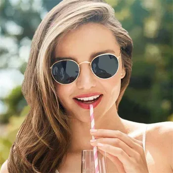 Kerek Napszemüveg Női Női Bevonat Tükröződő Tükör Szemüveg UV400 Évjárat Márka Tervezője Trend Kör alakú Keret, Nap Szemüveg