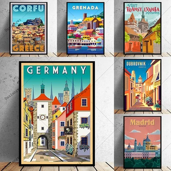 Vintage Retro Stílus Utazási Poszter Vászon Kép Város Németország Moduláris lakberendezés Nyomatok Wall Art Festmény Nappali Cuadro