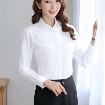 Fehér Blúz, Női Hosszú Ujjú Szakma Ing Office Lady Slim Koreai Divat Maximum