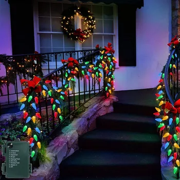LED String Lámpák Kültéri Karácsonyi Díszek 5M 50 Led-ek Eper elemes Tündér Húrok Fények 8 Garland Módok