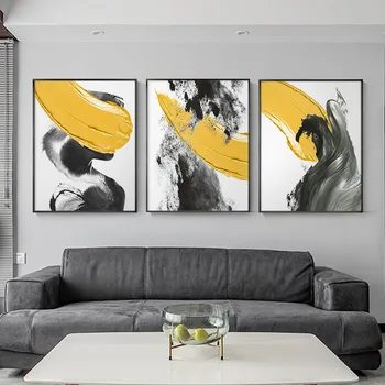 Absztrakt Sárga, fekete, Poszterek, Nyomatok, Fényes, szürke Vászon Festmény Modern Művészeti Vászon Nappali Északi Fal Art kép