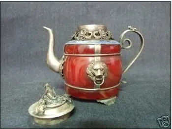 Tibeti Ezüst Finomított Kínai Ezüst Porcelán Dragon Phoenix teáskannában eszközök esküvői Dekoráció Réz