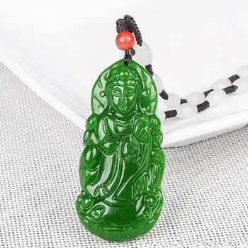 Természetes Zöld Jade Guanyin Medál, Női Férfi Divat Varázsa Ékszerek Eredeti Hitelesített Gebék Kő Guan Yin Amulett Ajándékok 1