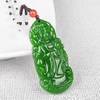 Természetes Zöld Jade Guanyin Medál, Női Férfi Divat Varázsa Ékszerek Eredeti Hitelesített Gebék Kő Guan Yin Amulett Ajándékok 2