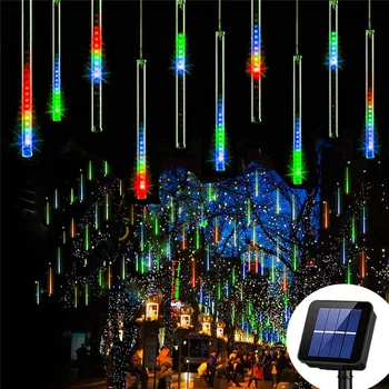 Led Meteorzápor Eső Fény Napelemes Vízálló String Fény Hulló Eső Jégcsap Tündér String Lámpa karácsonyi Parti Dekoráció 0
