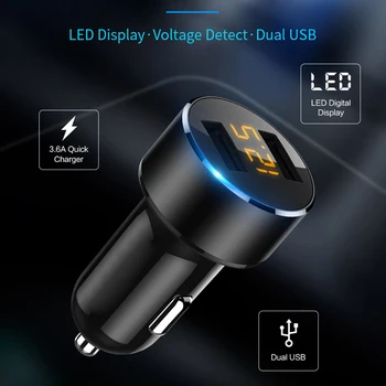 Kettős QC-USB 3.0 Adapter szivargyújtó LED Voltmérő Autós Töltő Iphone Minden Mobil Telefon Töltő Okos, Kettős USB Töltő