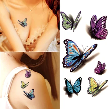 Színes Pillangó 3D Ideiglenes Tetoválás Body Art Flash Tetoválás Matricák Vízálló Henna Tatoo Önarckép Hamis Tetoválás Matrica