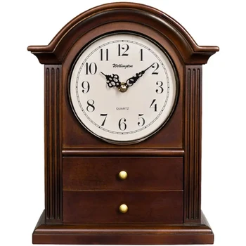 Arch-top kandalló óra, antik stílusú, konténer óra, 2-fiókos, keményfa stílusos lakberendezés, Európai dekoráció