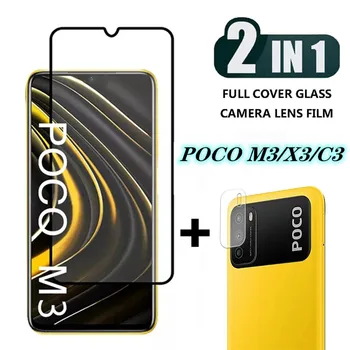 2 az 1-ben Edzett Üveg Xiaomi PocoM3 X3NFC C3 Képernyő Védő Kamera Lencséje Film xiomi Poco F3 M3 Poco x3 Védő Fólia