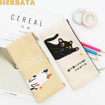 Kreatív rajzfilm ceruza esetekben Japán macska vászon diák írószerek ceruza tok kozmetikai táskák, pénztárca tanszerek Cartuchera