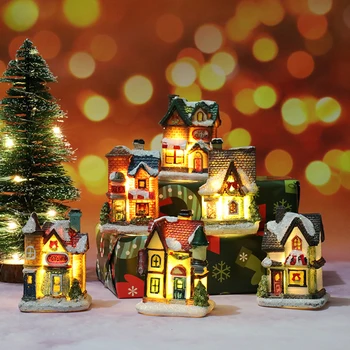 Karácsony, Mikulás, Hó, Ház, Szobor, Világító LED karácsonyfa Falu Figurák Új Évet Gyerekek Ajándékokat, Karácsonyi Dekoráció 0