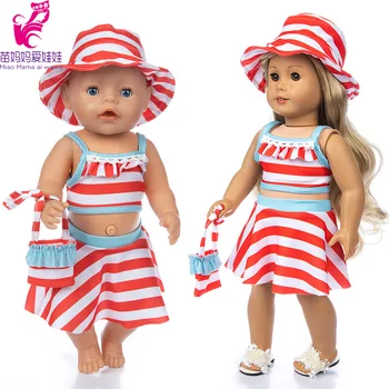 17 hüvelyk baby doll holiday beach ruha, kalap, táska szett 18 inch amerikai og lány baba úszás ruhát hord készlet