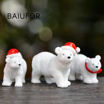 BAIUFOR Állat Miniatűr Karácsonyi jegesmedve Figurák Tündér Kert Miniaturas a Mikro Havas Táj DIY Tartozékok, Terrárium