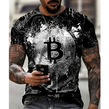Alkalmi Streetwear Divat póló Férfi Rövid Ujjú Laza póló Bitcoin 3D nyomtatás Vékony, Kerek, O Nyakú pulóver, mind a Férfiak