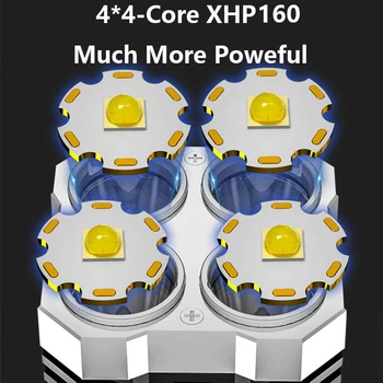 Szuper 4*XHP160 Legerősebb Led-es Zseblámpa XHP90 Nagy teljesítményű Zseblámpa Vízálló Taktikai Kézi Lámpa Usb Újratölthető Kemping Lámpa 1