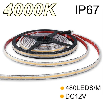 480leds/m DC12V 4000K IP67 9W/M COB LED Szalag 8 mm-es NYÁK szélesség Üreges Extrudálás