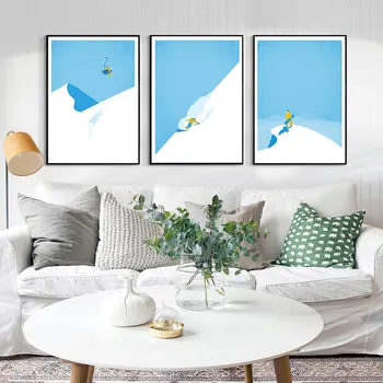 Vintag Ski Poszter Hó Hegy Vászon Festmény Modern Síelő Art Print Északi Felvonó Falikép Nappali Lakberendezés