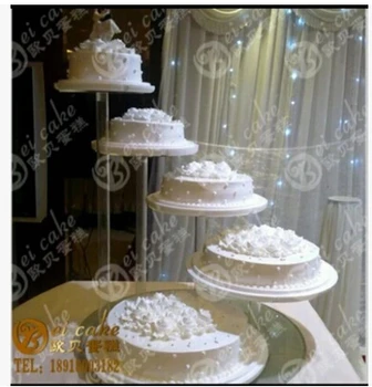Egyéni Elegáns, Kerek 5 Szint áttetsző Akril Cupcake & Tészta Állni esküvői dekoráció