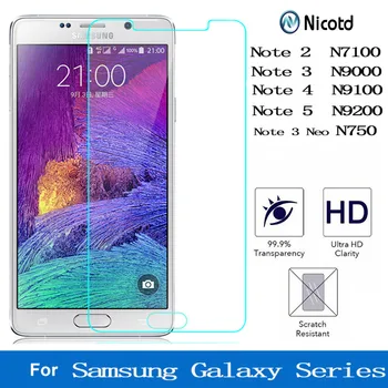 Nicotd 9H Világos, Edzett Üveg Samsung Galaxy Note 2 3 4 5 neo N7100 Galaxy N9000 N9100 N750 N9200 Képernyő Védő Fólia