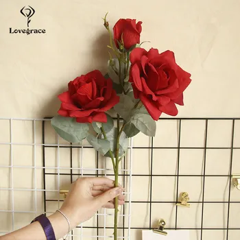 Lovegrace Rózsa, Virág, Csokor, 3 Fej Selyem Jázmin Hó Rose Mesterséges Virágos Ág Pezsgő Esküvői Lakberendezés Hamis Virágok