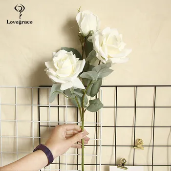 Lovegrace Rózsa, Virág, Csokor, 3 Fej Selyem Jázmin Hó Rose Mesterséges Virágos Ág Pezsgő Esküvői Lakberendezés Hamis Virágok 1