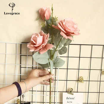 Lovegrace Rózsa, Virág, Csokor, 3 Fej Selyem Jázmin Hó Rose Mesterséges Virágos Ág Pezsgő Esküvői Lakberendezés Hamis Virágok 3