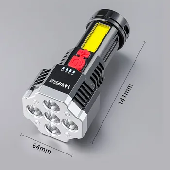 5 LED-es Elemlámpa USB Újratölthető, nagy Teljesítményű Elemlámpát COB Hordozható Ultra Fényes fáklya, Erős Fény, a Multi-Funkcionális Spotlight 3