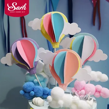 Rózsaszín, Kék, Lila Három-dimenziós Hőlégballon Torta Topper Party Dekoráció Desszert szép Ajándékok