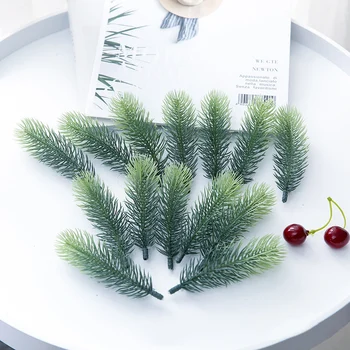 10db Mesterséges Műanyag Zöld Fenyő Növények Ágai Esküvői Haza Parti Dekoráció DIY ChristmasTree Kézműves Kiegészítők