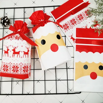 10PCSNew Év Karácsonyi Táska Karácsonyi Ajándék Zacskó Cukorkát a Cookie-k Műanyag Táska Csomagolás Élelmiszer Ajándék Zsinórral Összehúzható Zseb 3