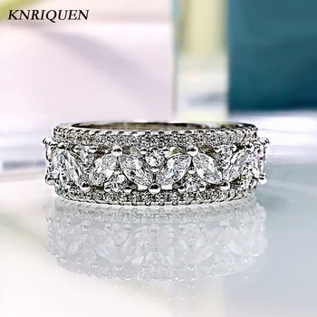 Luxus 925 Sterling Ezüst Teljes Magas Szén-dioxid-Diamond Üreges Esküvői, Eljegyzési Gyűrűk, a Nők Finom Ékszerek Nagy Fehér Gyűrű 0