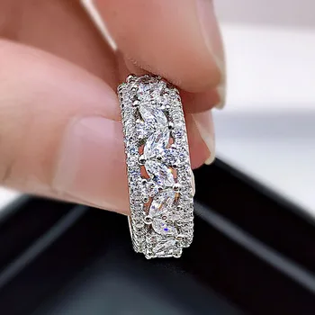 Luxus 925 Sterling Ezüst Teljes Magas Szén-dioxid-Diamond Üreges Esküvői, Eljegyzési Gyűrűk, a Nők Finom Ékszerek Nagy Fehér Gyűrű 1