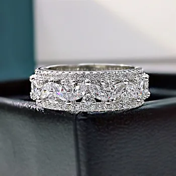 Luxus 925 Sterling Ezüst Teljes Magas Szén-dioxid-Diamond Üreges Esküvői, Eljegyzési Gyűrűk, a Nők Finom Ékszerek Nagy Fehér Gyűrű 2