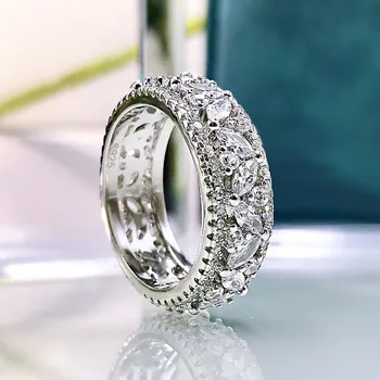 Luxus 925 Sterling Ezüst Teljes Magas Szén-dioxid-Diamond Üreges Esküvői, Eljegyzési Gyűrűk, a Nők Finom Ékszerek Nagy Fehér Gyűrű 3